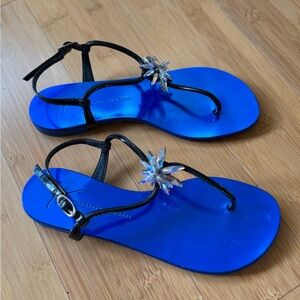 Giuseppe Zanotti Blue and Black Sandals with Crystal Embellishments